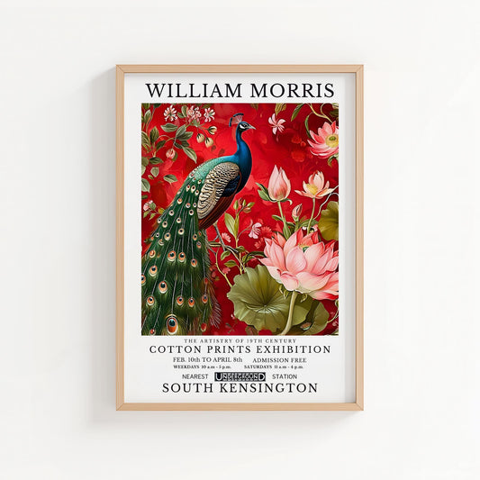 Red Peacock - William Morris Inspired Botanical Bird Art Print