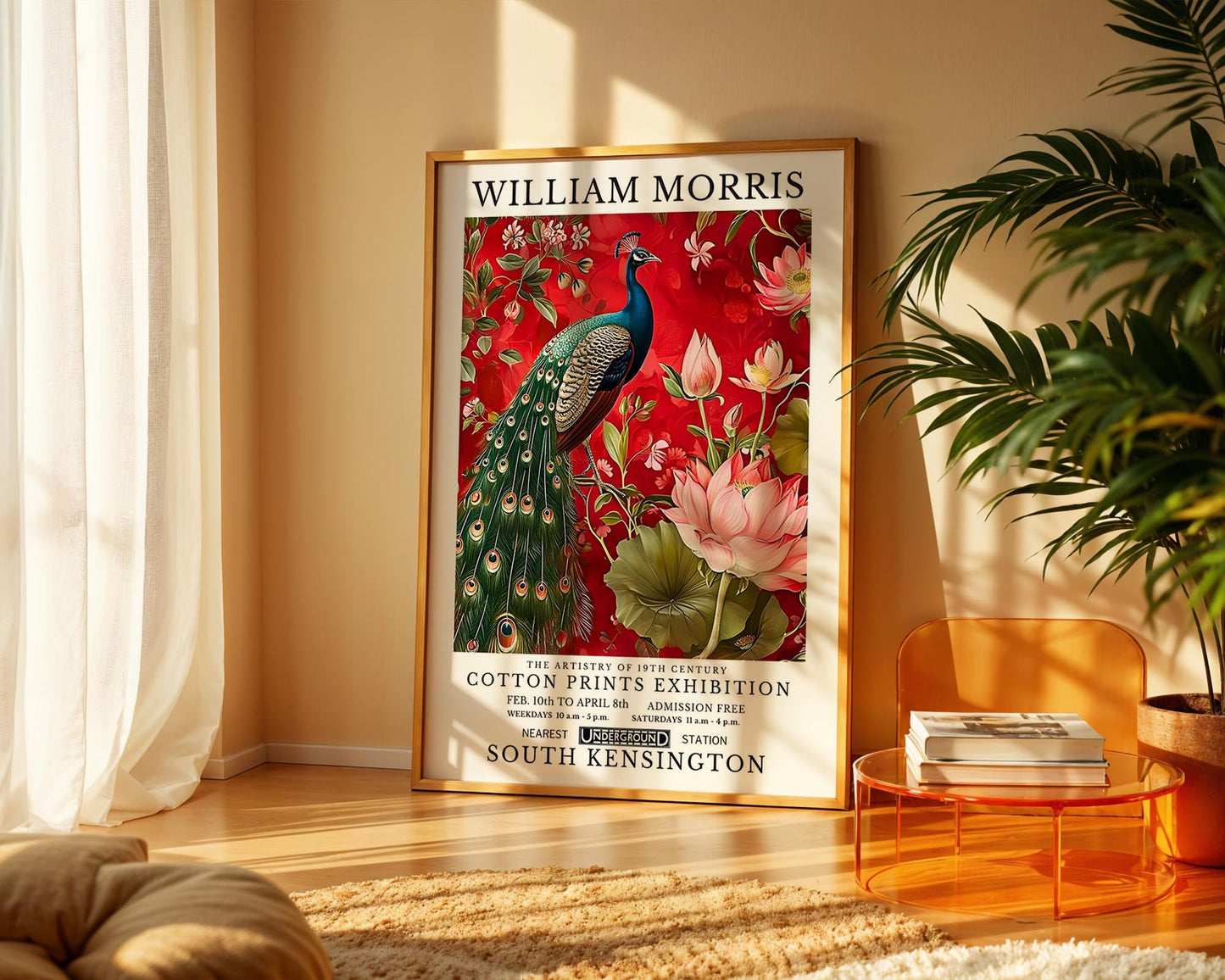 Red Peacock - William Morris Inspired Botanical Bird Art Print