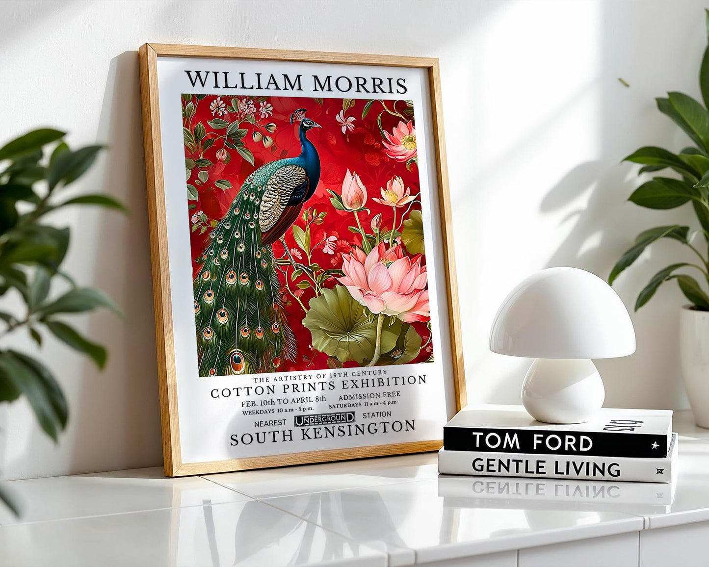 Red Peacock - William Morris Inspired Botanical Bird Art Print