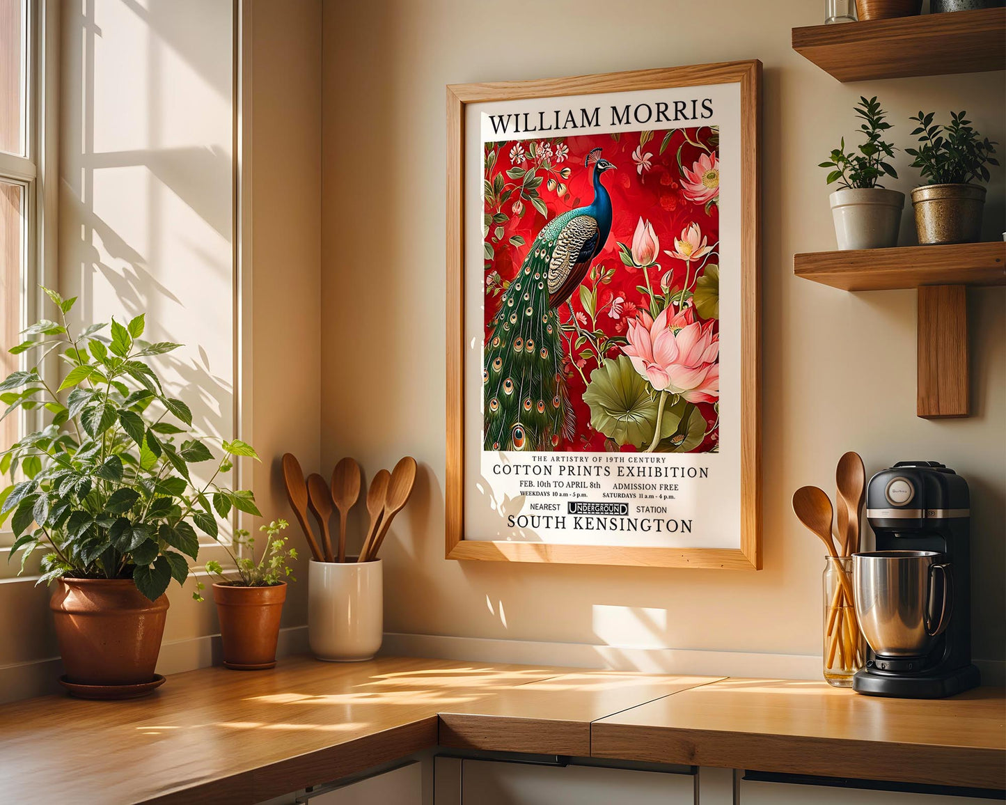Red Peacock - William Morris Inspired Botanical Bird Art Print