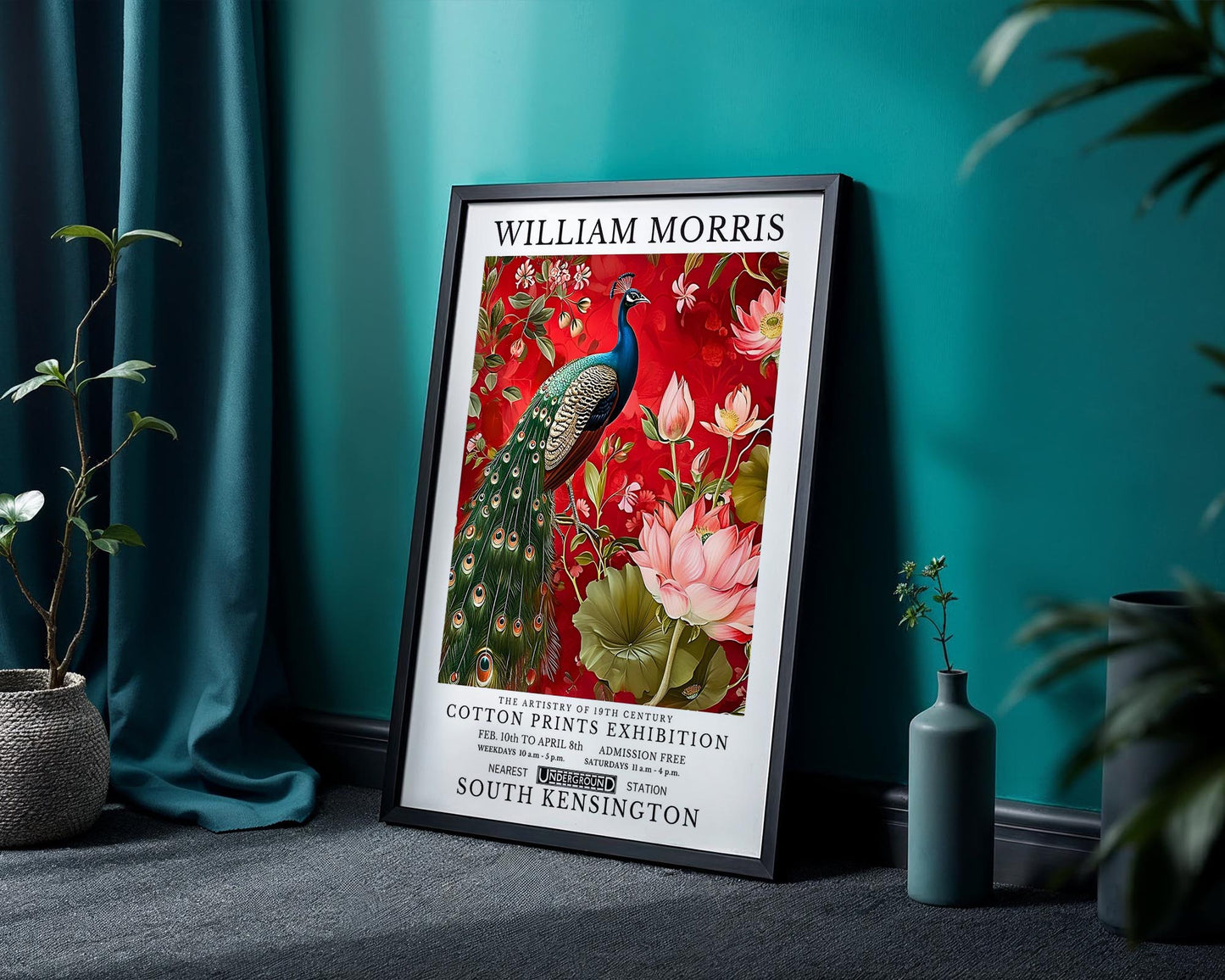 Red Peacock - William Morris Inspired Botanical Bird Art Print