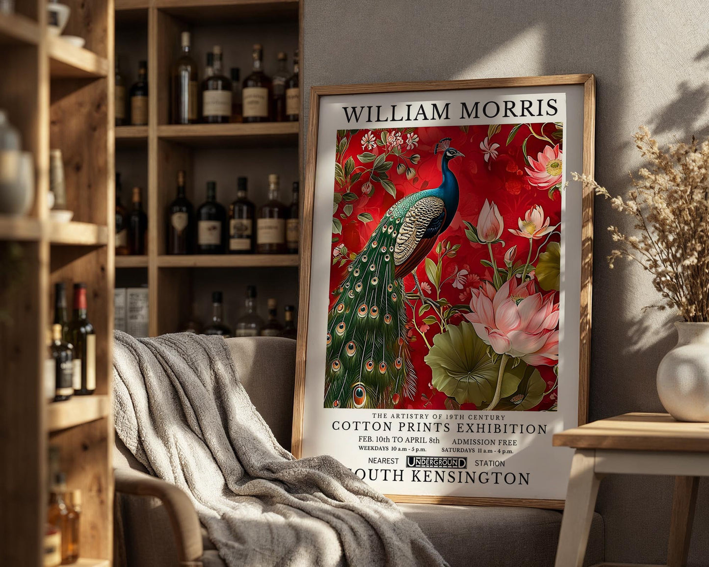 Red Peacock - William Morris Inspired Botanical Bird Art Print