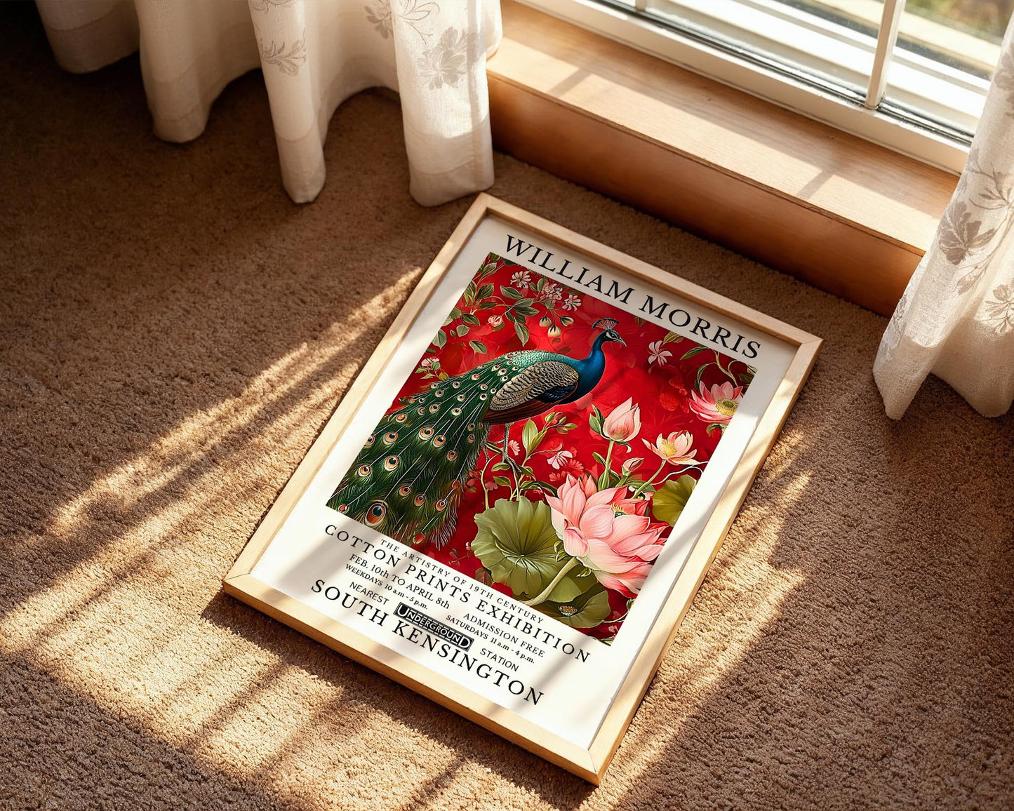 Red Peacock - William Morris Inspired Botanical Bird Art Print