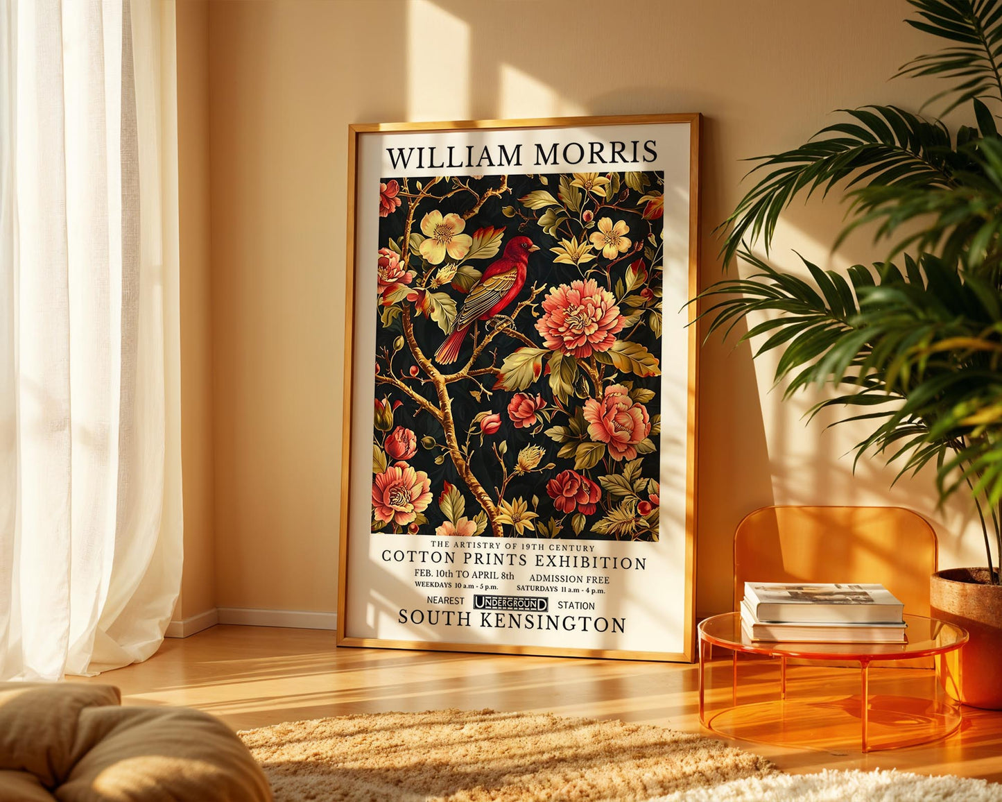 Scarlet Bird | William Morris Inspired Botanical Art Print