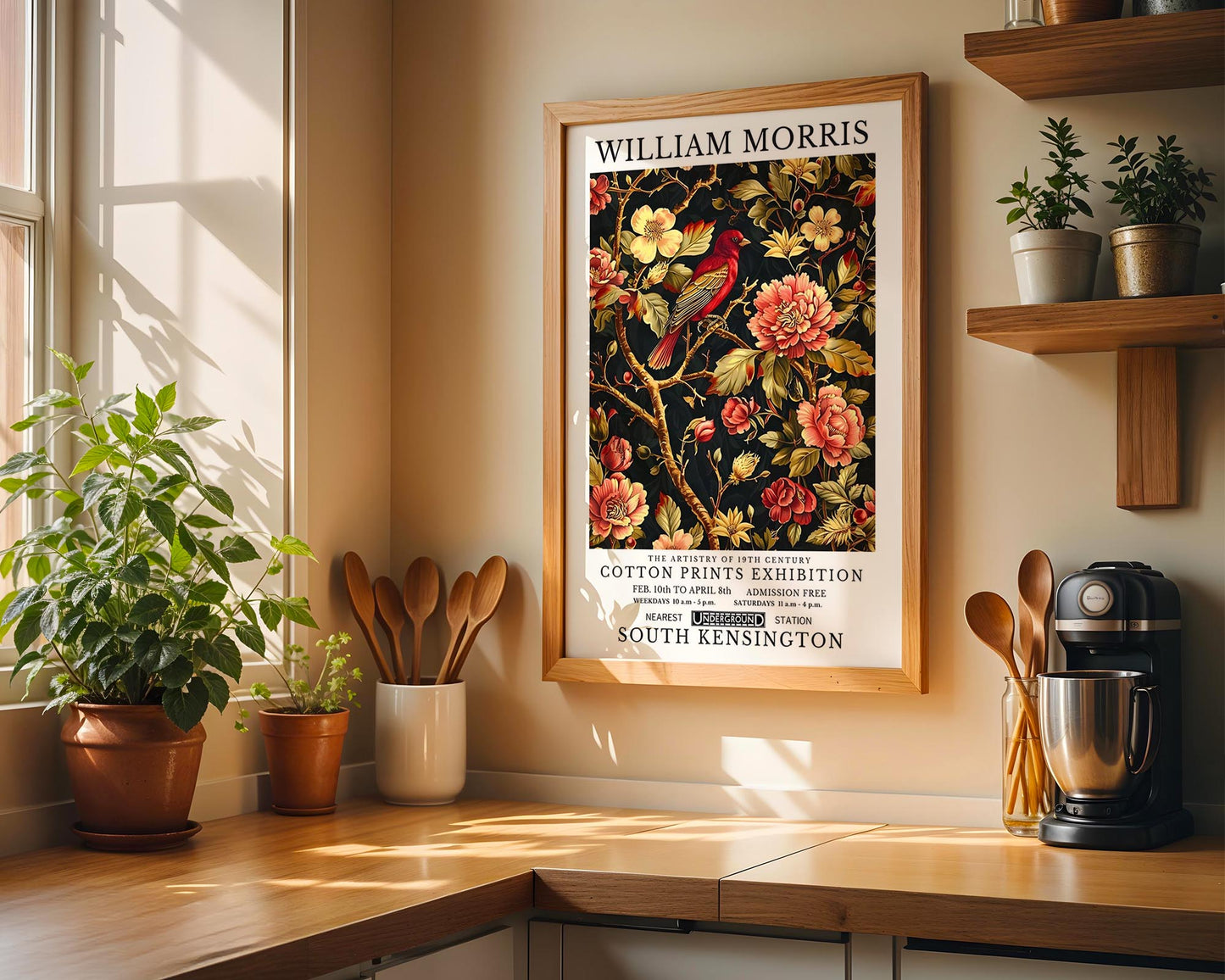 Scarlet Bird | William Morris Inspired Botanical Art Print