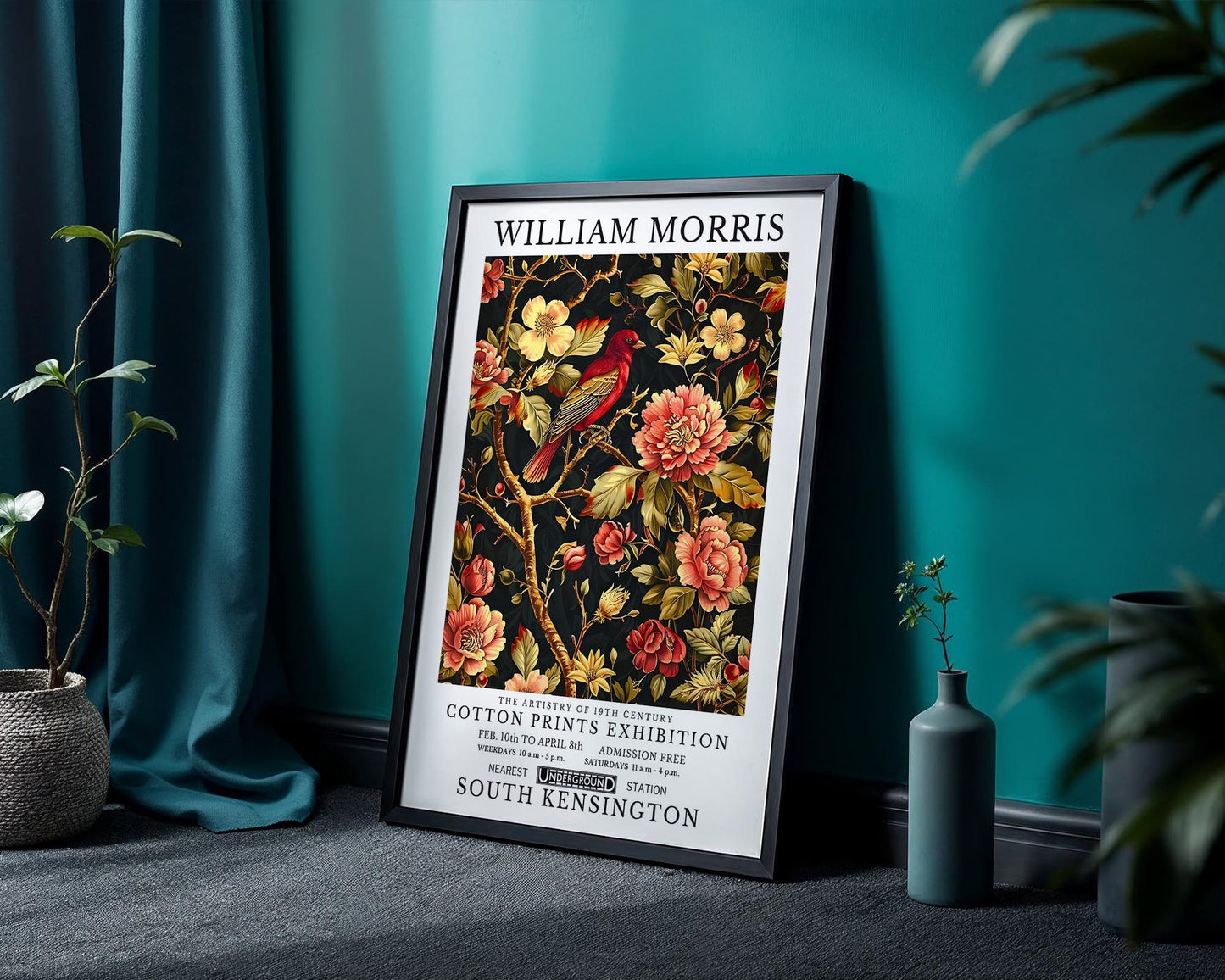Scarlet Bird | William Morris Inspired Botanical Art Print