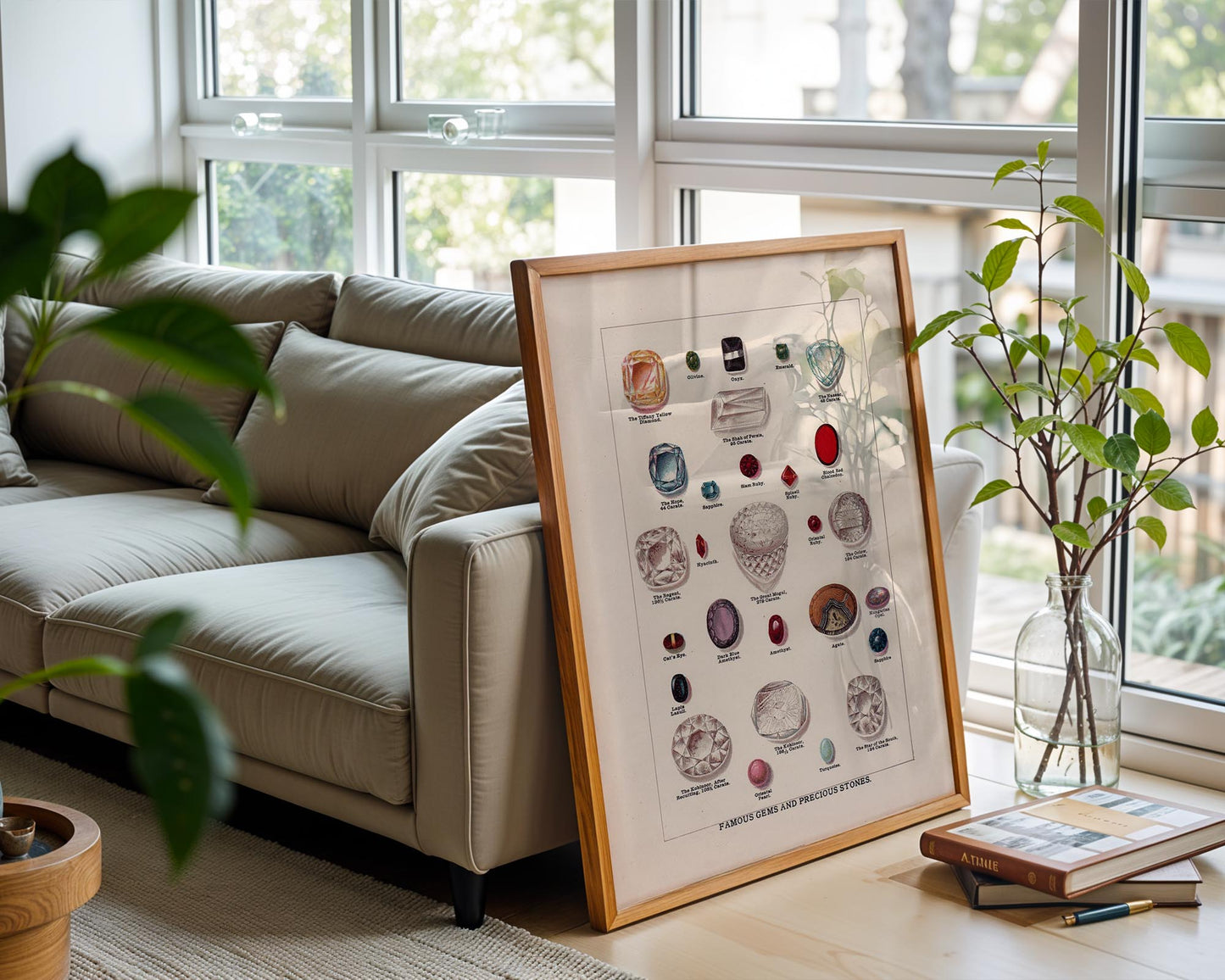 Vintage Famous Gems Illustration – Antique Gemstone Wall Art Print