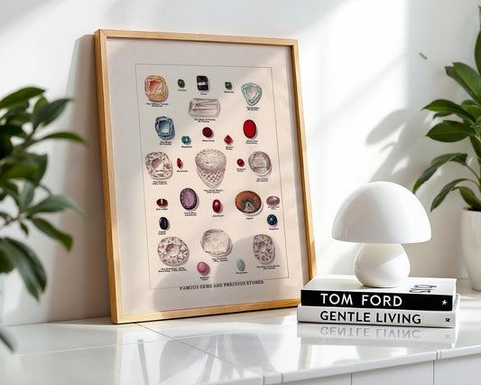 Vintage Famous Gems Illustration – Antique Gemstone Wall Art Print