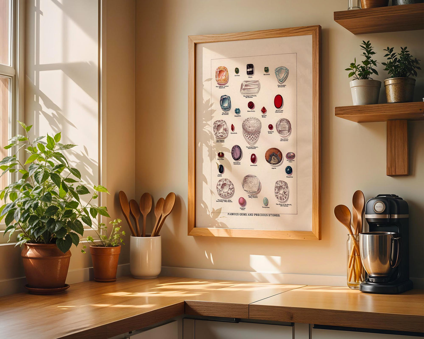 Vintage Famous Gems Illustration – Antique Gemstone Wall Art Print