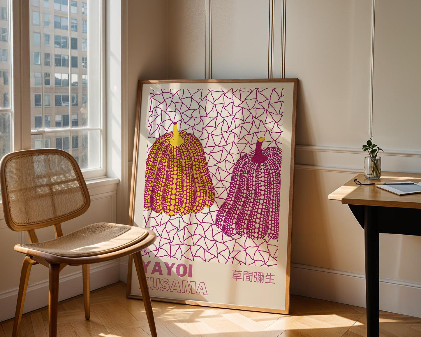 Yayoi Kusama Double Pumpkin Exhibition Poster | Pink & Yellow Japanese Contemporary Art Print