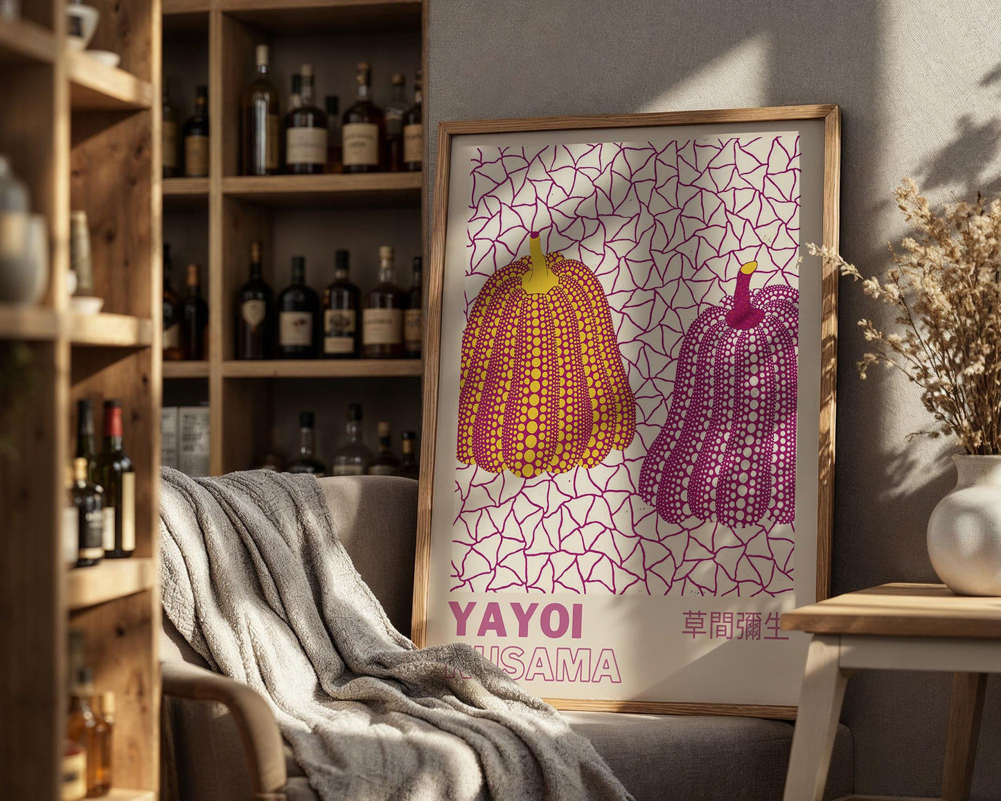 Yayoi Kusama Double Pumpkin Exhibition Poster | Pink & Yellow Japanese Contemporary Art Print
