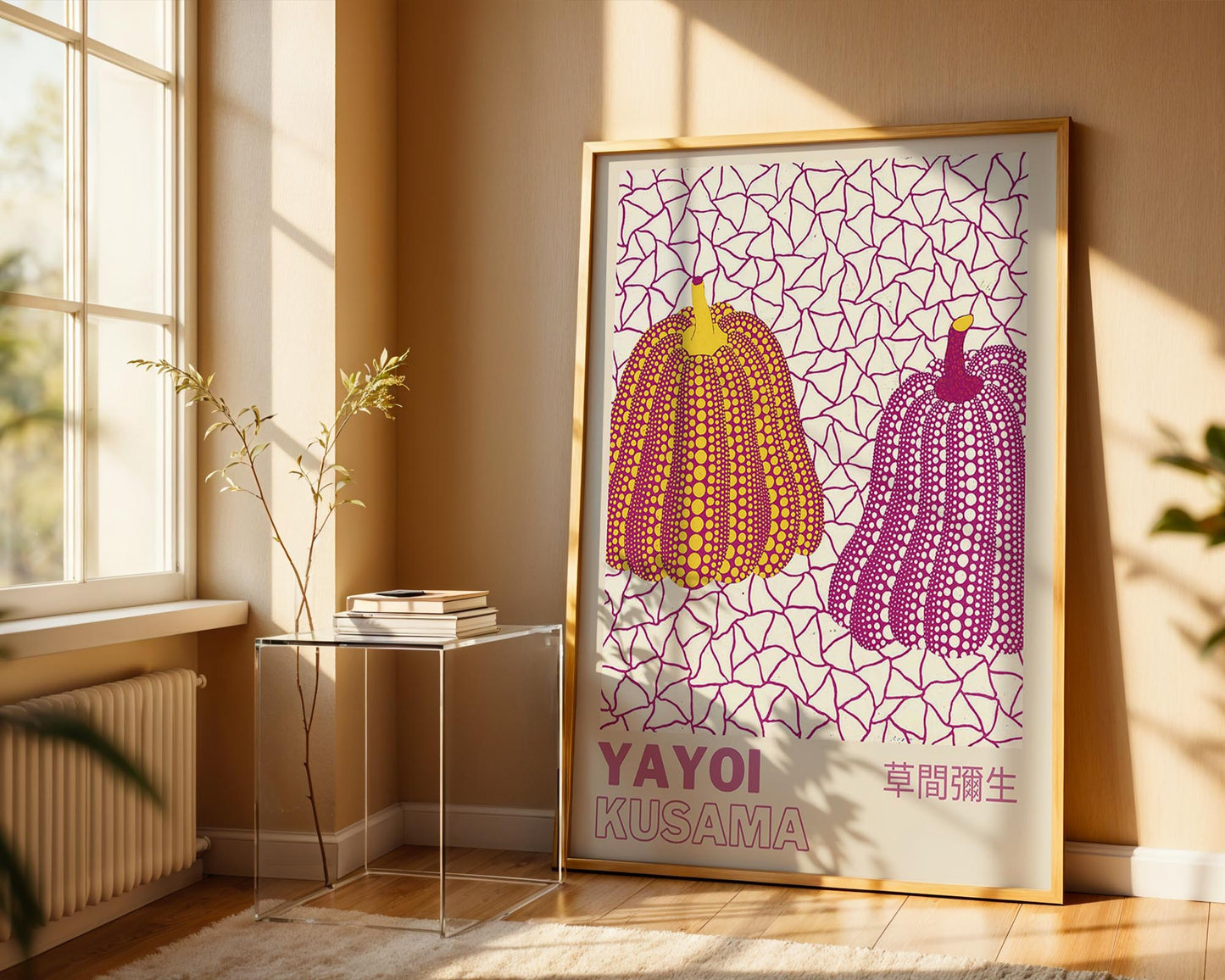 Yayoi Kusama Double Pumpkin Exhibition Poster | Pink & Yellow Japanese Contemporary Art Print