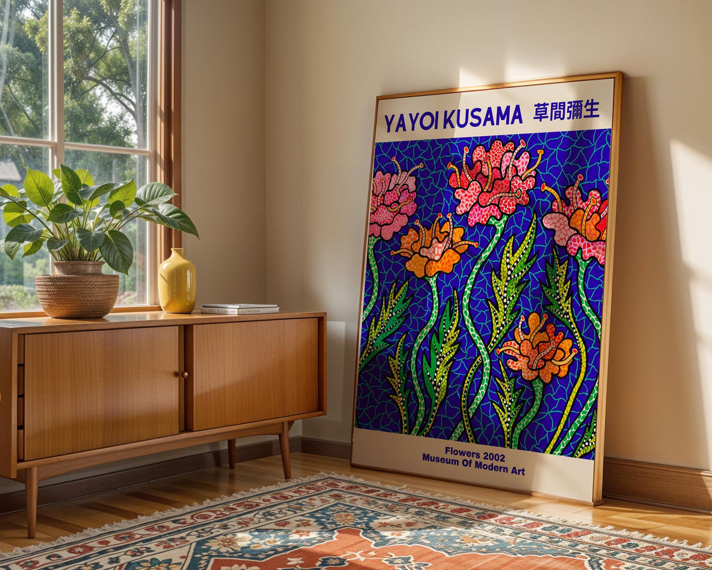Yayoi Kusama Flowers | Blue Floral Japanese Contemporary Art Print