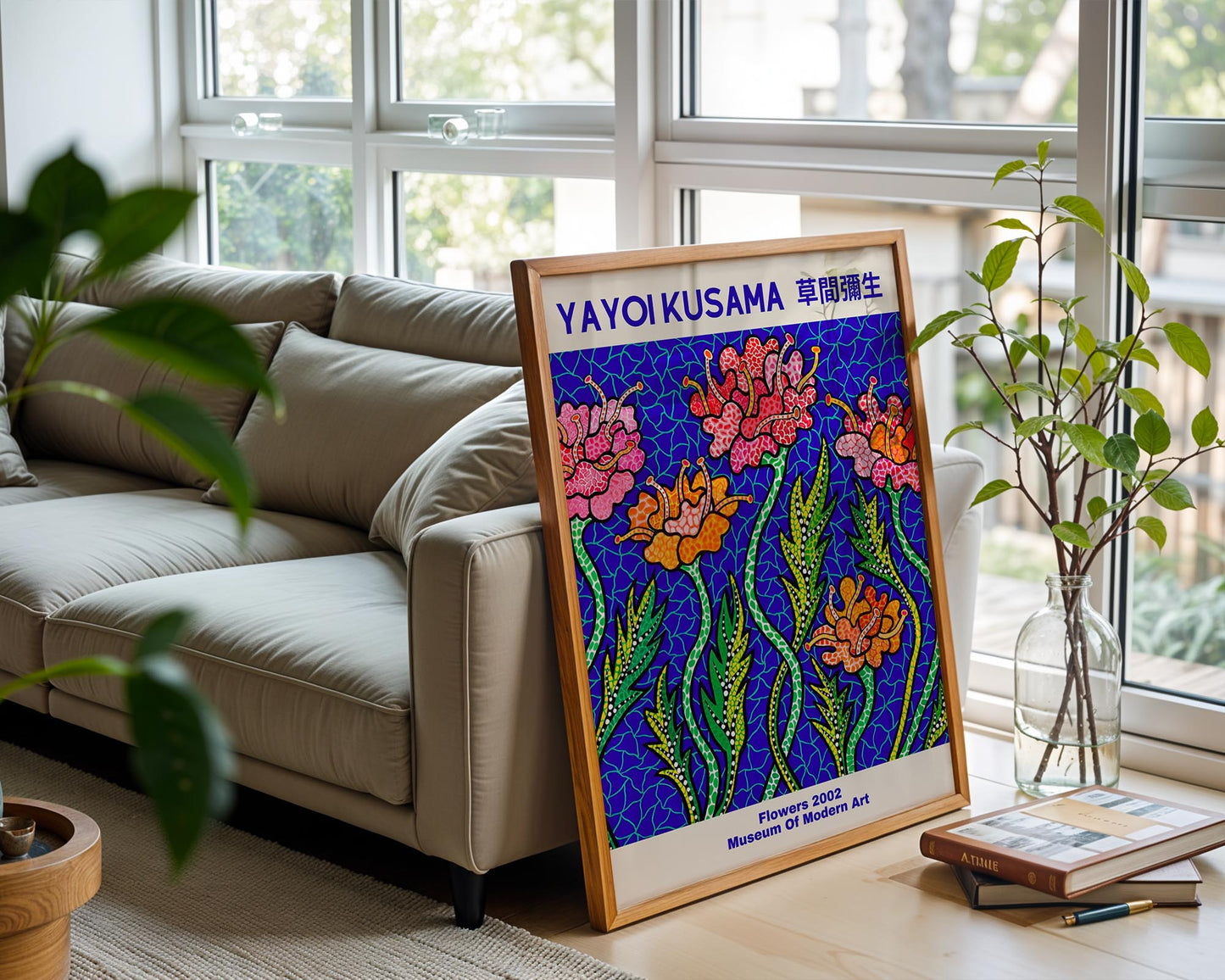 Yayoi Kusama Flowers | Blue Floral Japanese Contemporary Art Print