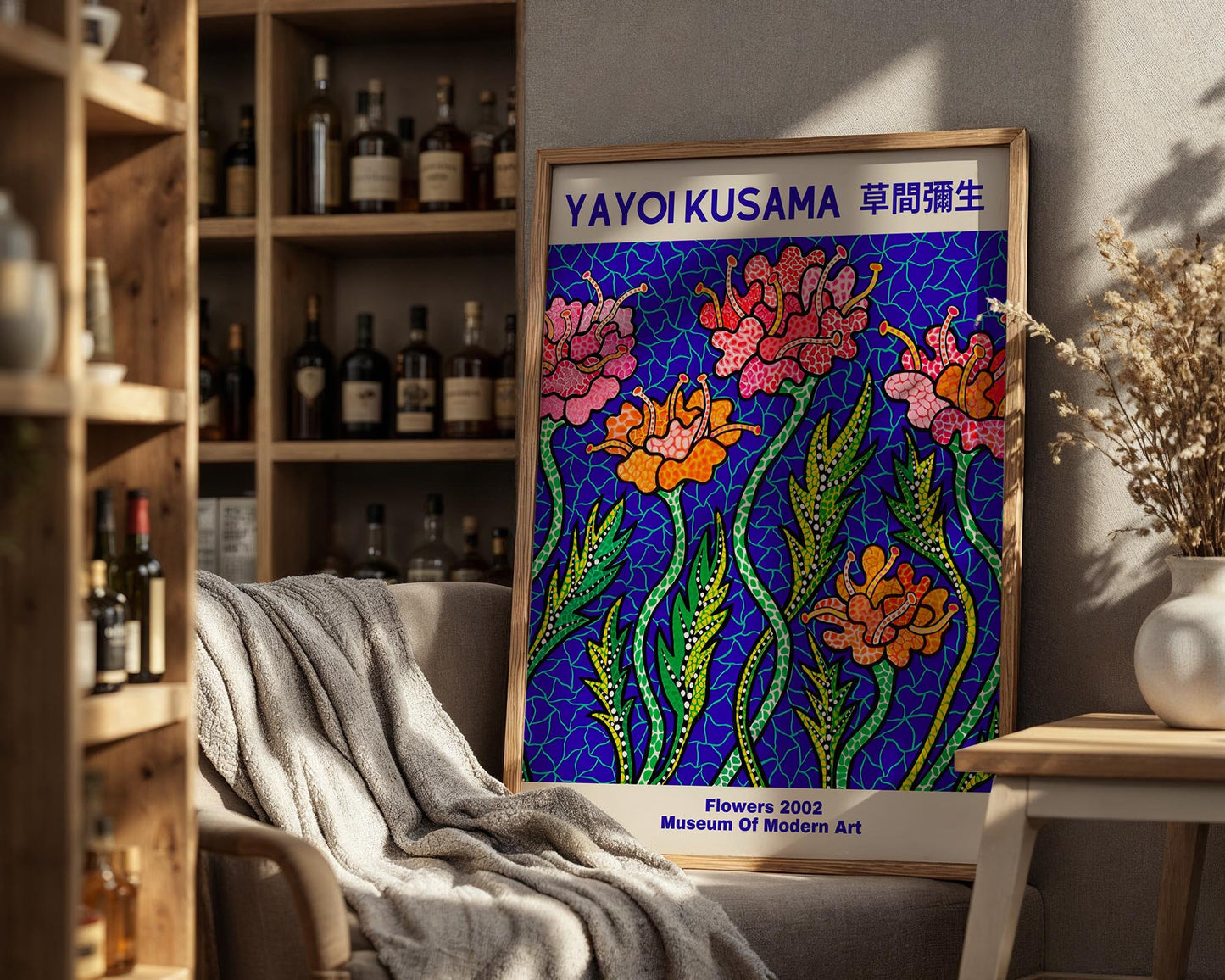 Yayoi Kusama Flowers | Blue Floral Japanese Contemporary Art Print