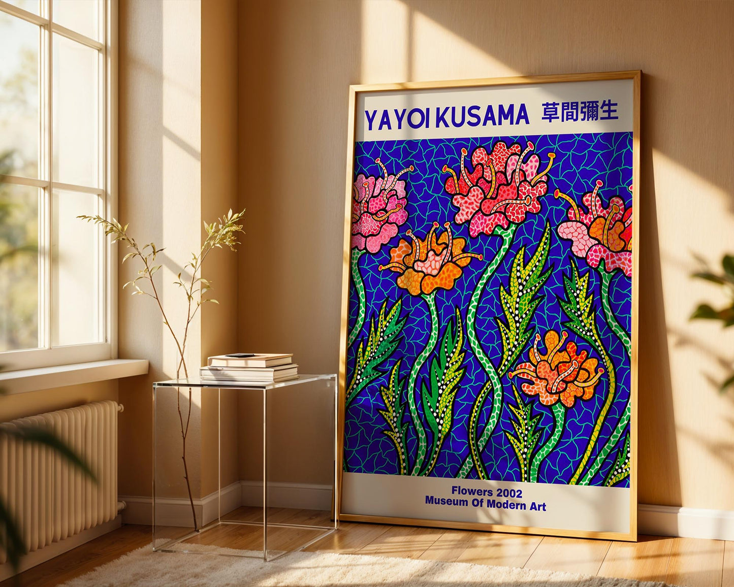 Yayoi Kusama Flowers | Blue Floral Japanese Contemporary Art Print