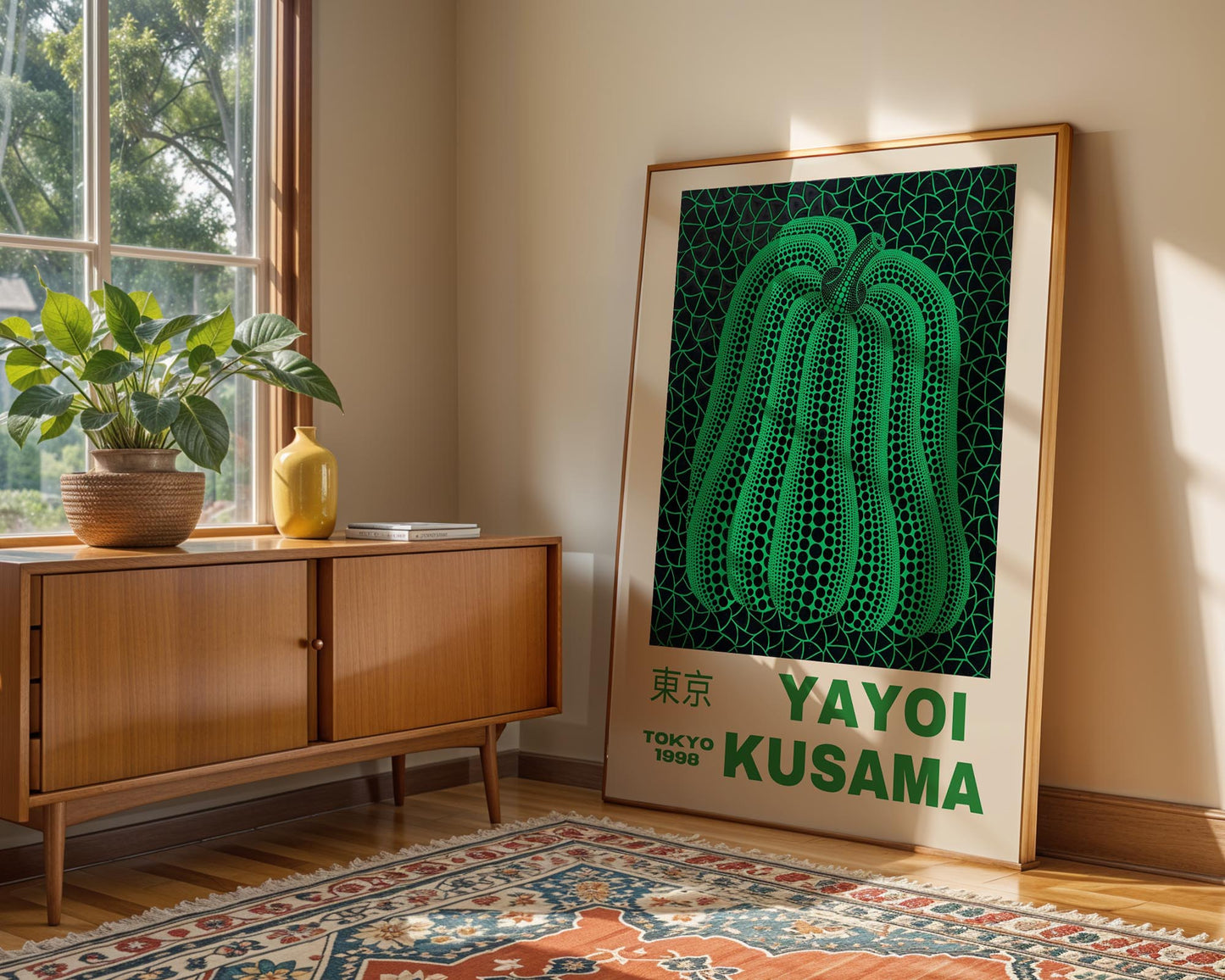 Yayoi Kusama Green Pumpkin Exhibition Poster | Japanese Contemporary Art Print