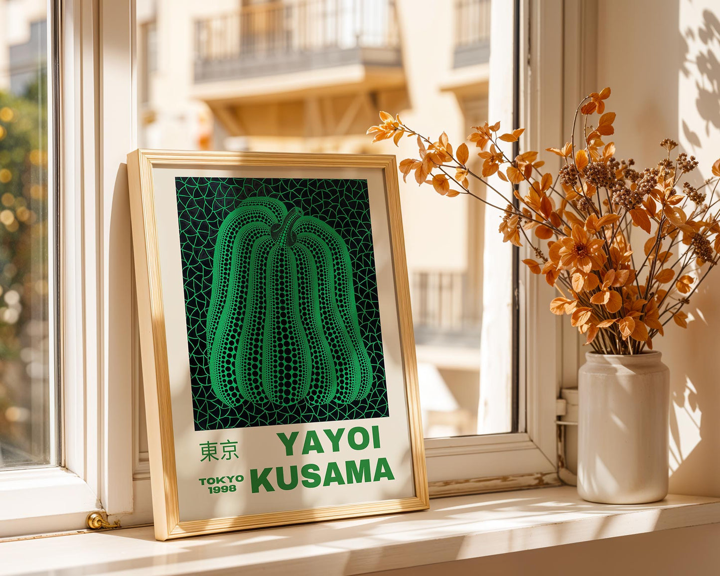 Yayoi Kusama Green Pumpkin Exhibition Poster | Japanese Contemporary Art Print