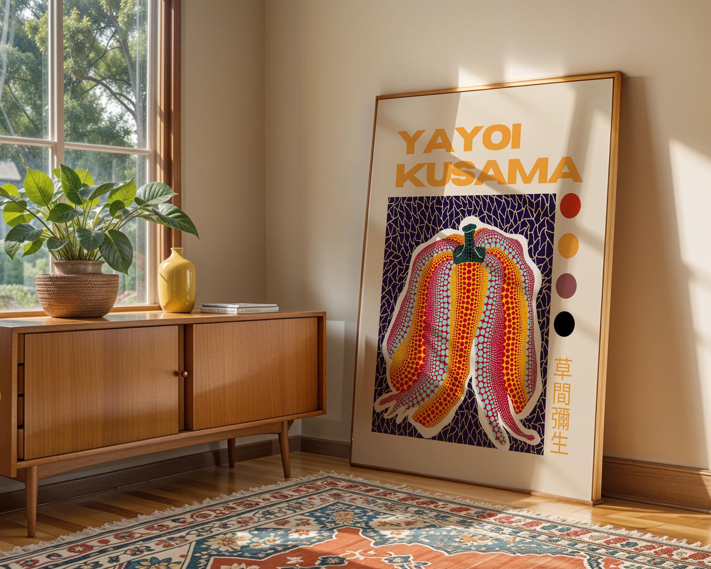 Yayoi Kusama Pepper Exhibition Poster | Japanese Contemporary Art Print | Gold, Red & Purple Wall Art
