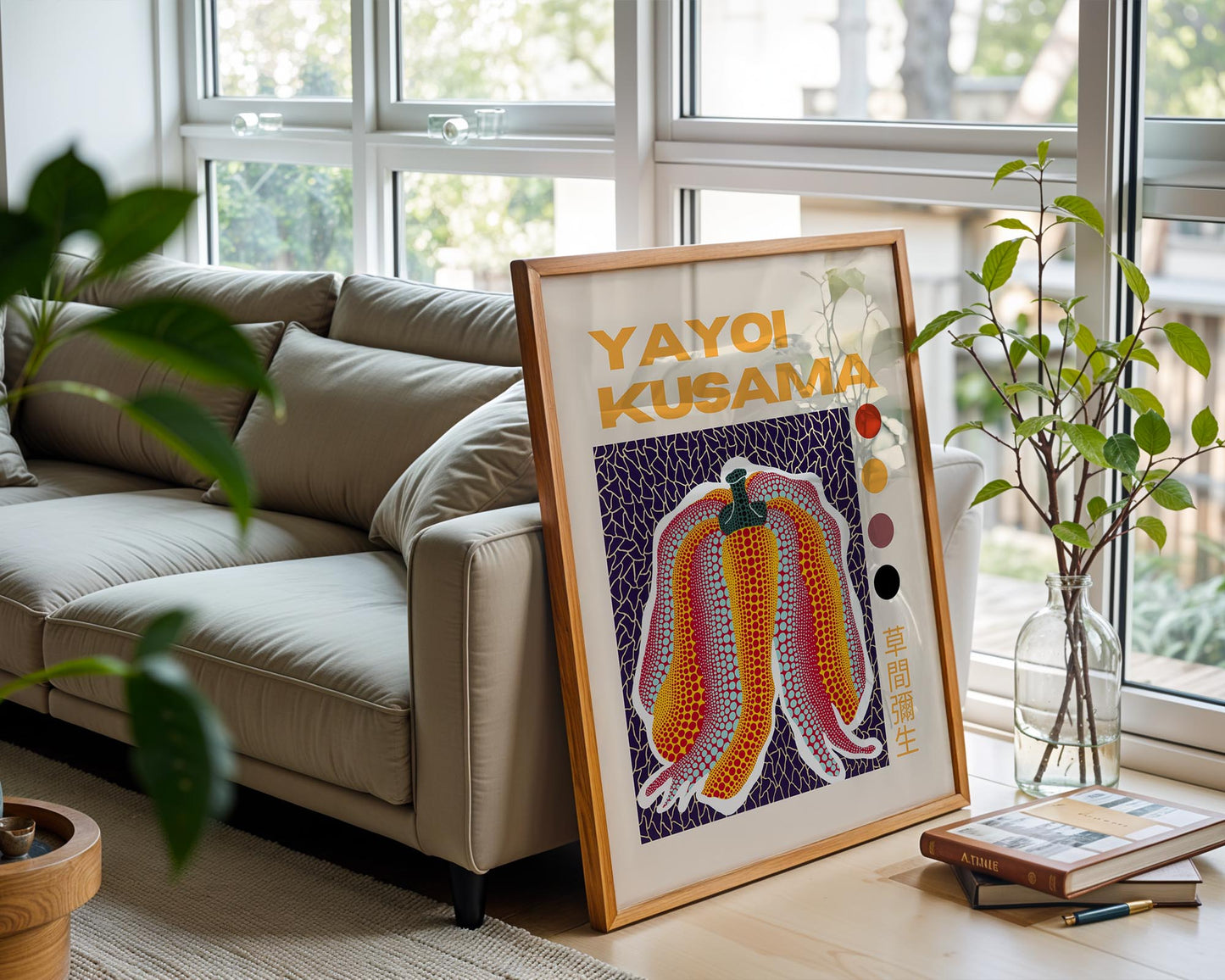 Yayoi Kusama Pepper Exhibition Poster | Japanese Contemporary Art Print | Gold, Red & Purple Wall Art