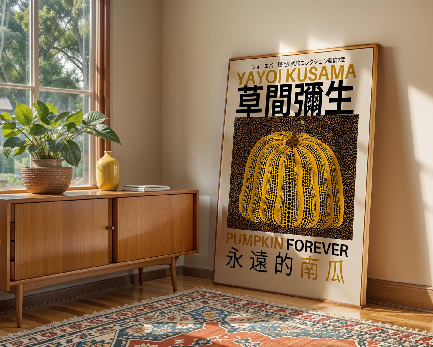 Yayoi Kusama Gold & Black Pumpkin Forever Exhibition Poster | Japanese Contemporary Art Print