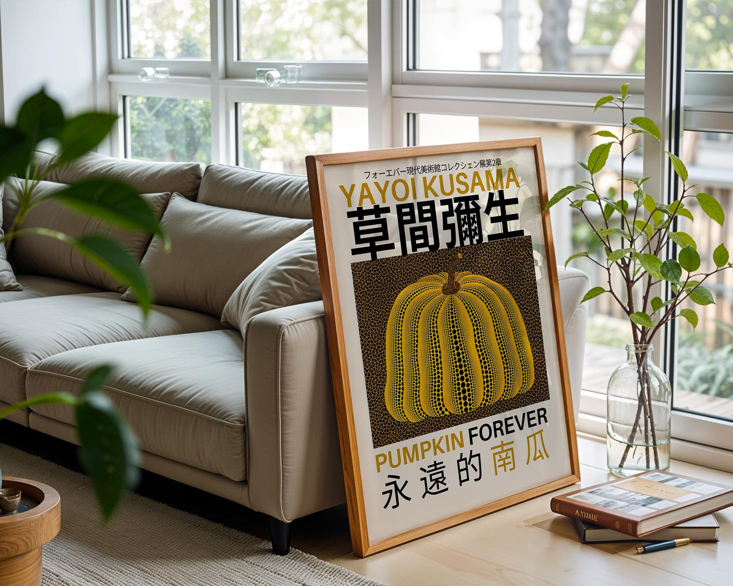 Yayoi Kusama Gold & Black Pumpkin Forever Exhibition Poster | Japanese Contemporary Art Print