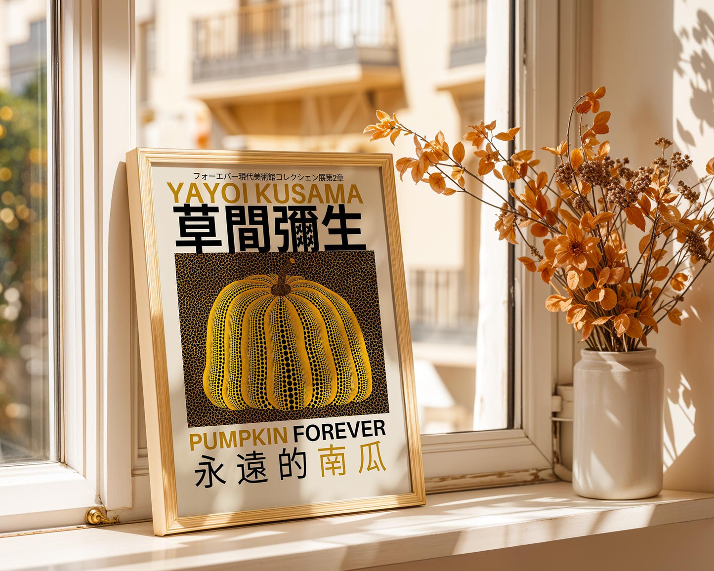 Yayoi Kusama Gold & Black Pumpkin Forever Exhibition Poster | Japanese Contemporary Art Print