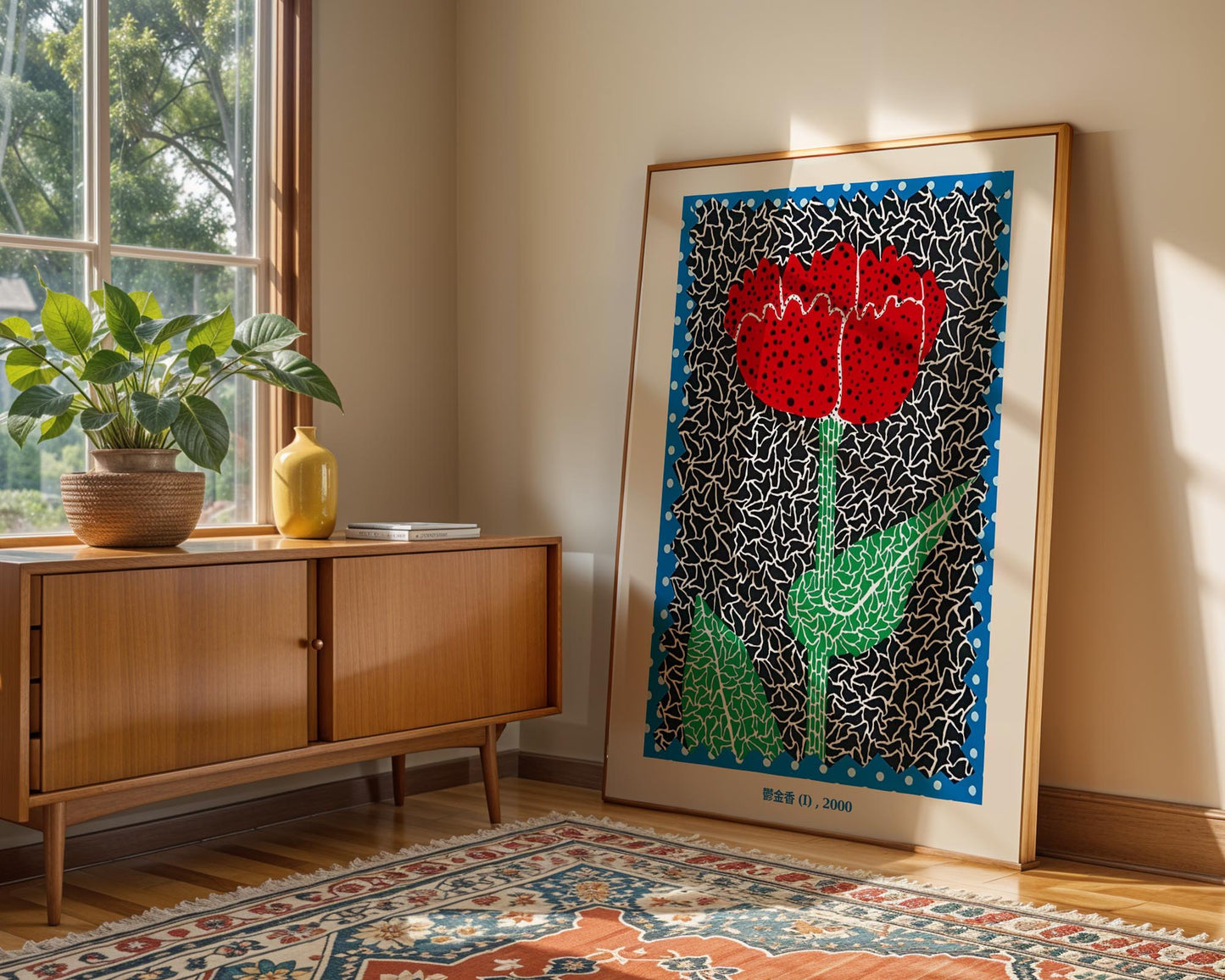 Yayoi Kusama Tulip I 2000 Exhibition Poster | Red & Blue Japanese Contemporary Art Print