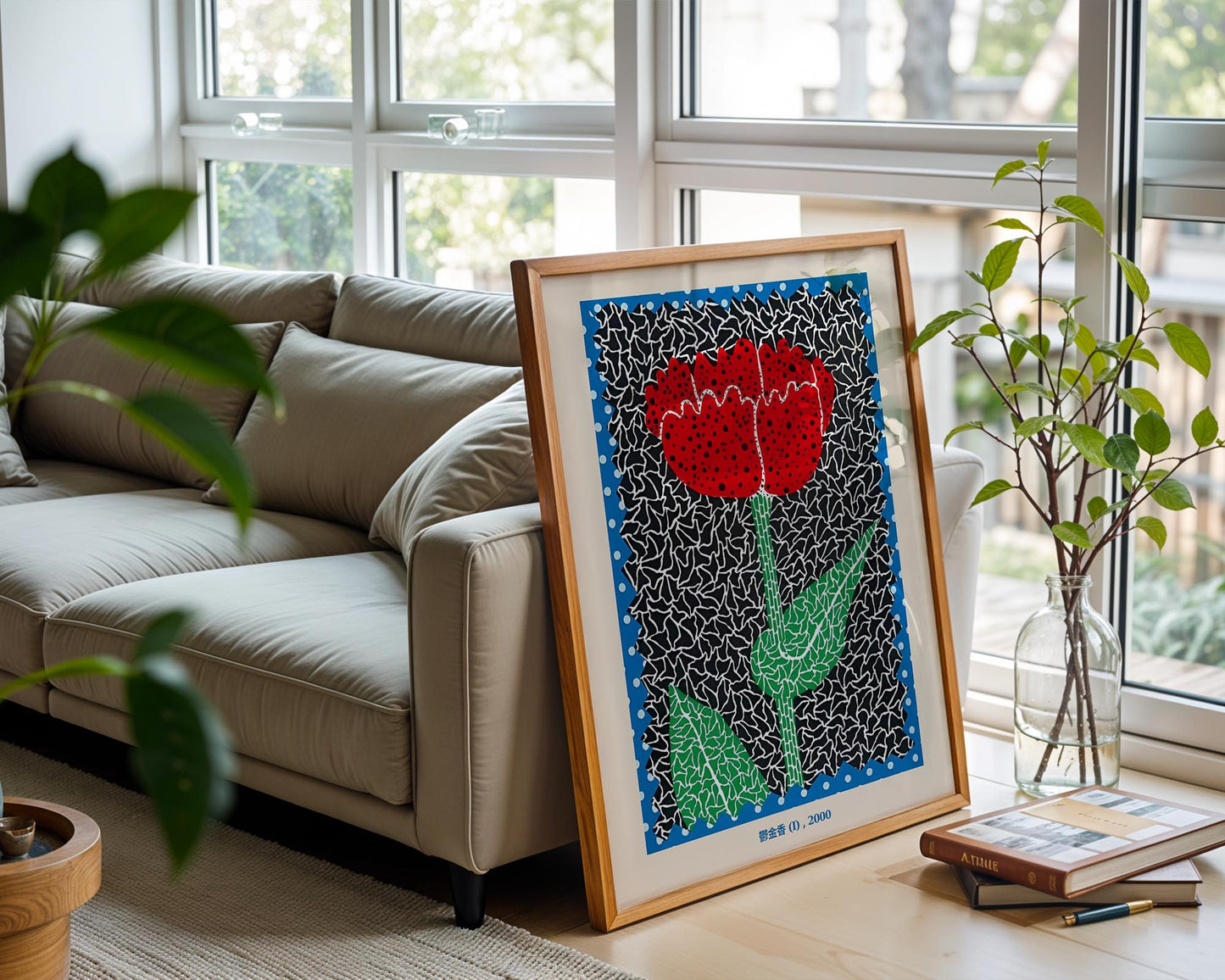 Yayoi Kusama Tulip I 2000 Exhibition Poster | Red & Blue Japanese Contemporary Art Print