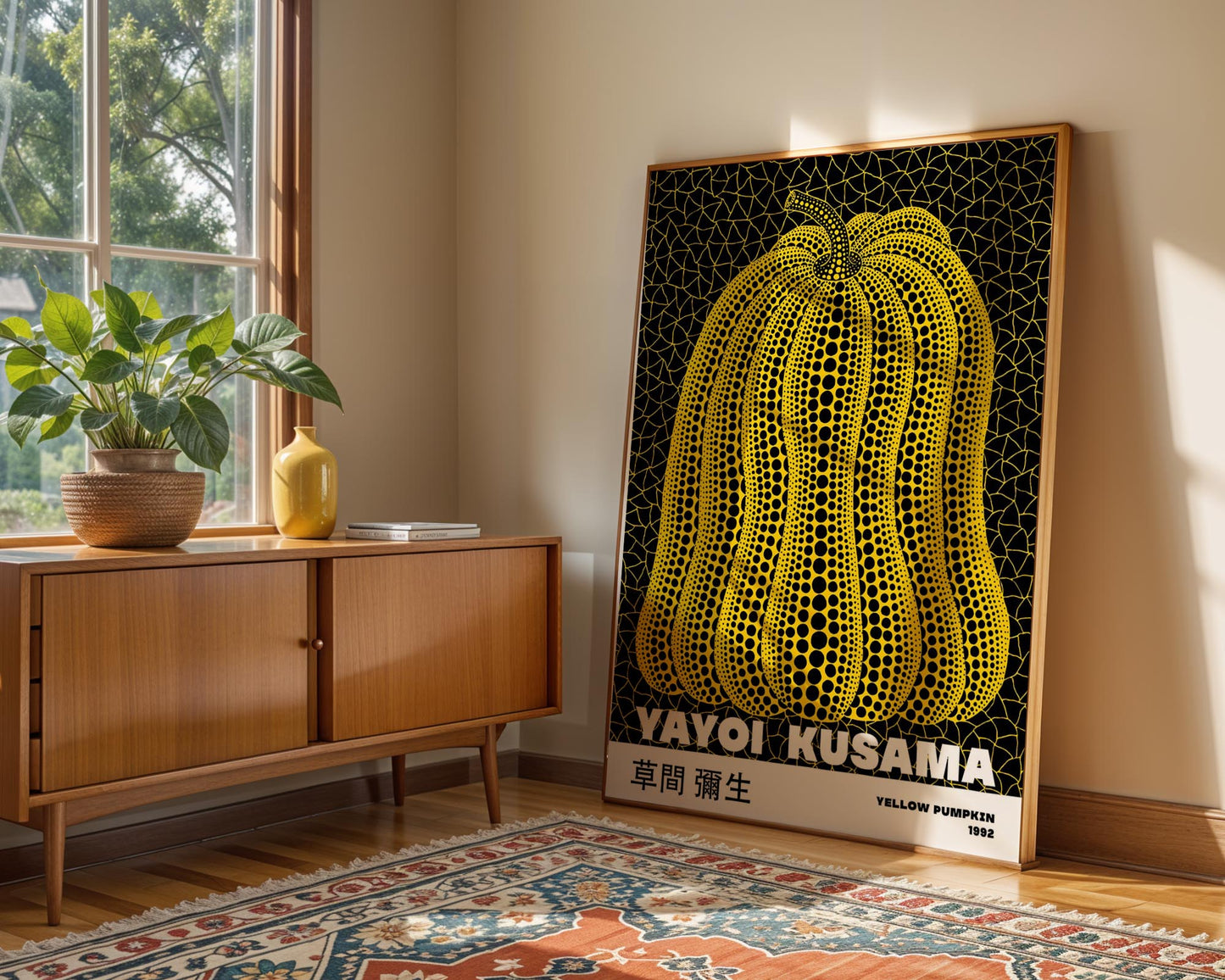 Yayoi Kusama Yellow Pumpkin 1992 Exhibition Poster | Black & Yellow Japanese Contemporary Art Print